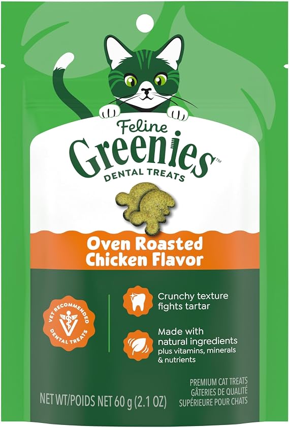 Greenies Feline Natural Dental Cat Treats, Roasted Chicken Flavor, 2.1 oz