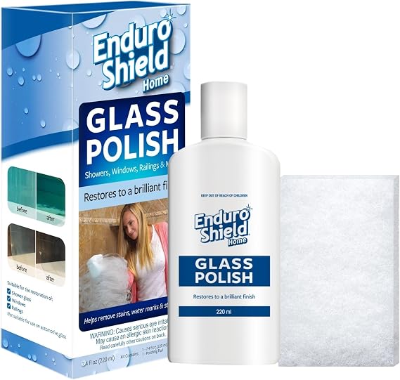 EnduroShield Shower Door Glass Polish & Hard Water Stain Remover 7.4 oz | Removes Hard Water Stains & Soap Scum | Restores Glass Clarity | Prepares Glass for Treatment