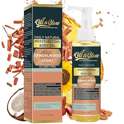USDA Certified Organic Pure Natural Hydrating Body Oil After Shower With Coconut, Jojoba, Olive & Almond Non-Greasy Moisturizing Oil For Women & Men Dry Skin 5.07 fl oz150ml-Sandalwood Scent