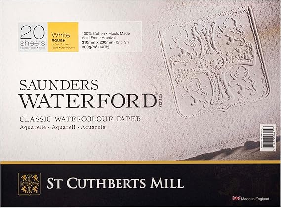 St. Cuthberts Mill Saunders Watercolor Paper Block - 12x9-inch White 100% Cotton - 20 Sheets of 140lb Rough Watercolor Paper for Gouache Ink Acrylic Charcoal and More