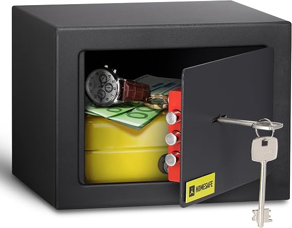 HomeSafe HV15K Safe Box with Key Lock, 15x20x17cm (HxWxD), Money Box for Home Security, Storage Safety Locker, Small Safe for Cash Savings, Jewelry or Money