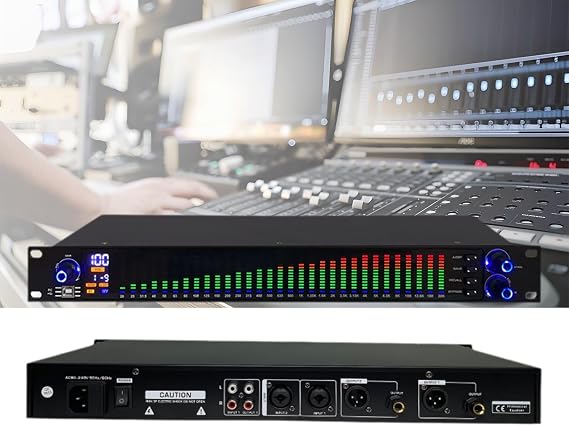 31-Band Digital Equalizer Eq with Led Spectrum Display, 10 Preset Effects, Independent Low-frequency/mid-frequency/high-frequency Adjustment, Suitable for Recording Studios(EQ-777S)