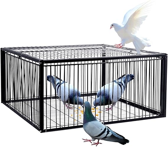 Pigeon Trap with Escape-Proof Design, Automatic Collection Bird Trap with One-Way Entry Portable & Easy Assembly Bird Catching Cage for Farms, Woods and Rooftops(Black,15.75x11.8x10.24IN)