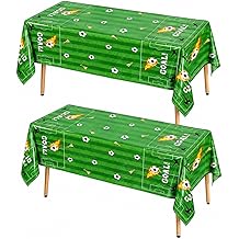 2 Pcs Soccer Table Cloth 54x108 Inch for Soccer Party Decorations, Green Soccer Field Plastic Table Cloth, Soccer Birthday Party Decorations, Game Day, Sports Theme Party, Indoor Outdoor Table Decor