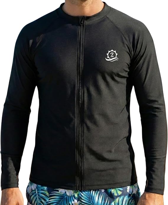 SwimZip Men's Long Sleeve Zipper Rash Guard Swim Shirt w/UPF 50+ Sun Protection