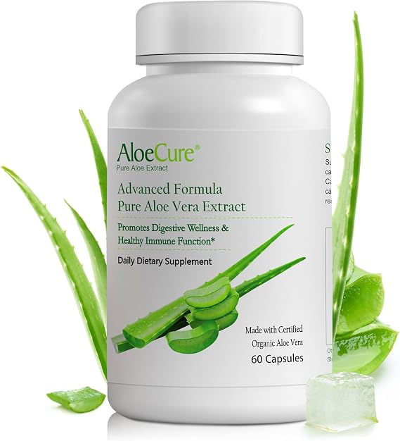 AloeCure Aloe Vera Capsules for Gut Health & Digestive Comfort 60ct x 300mg | Gently Support Gut Health & Digestive Comfort. Vegan, non-GMO Aloe leaf extract. Aloin Free Naturally Support Immune Health