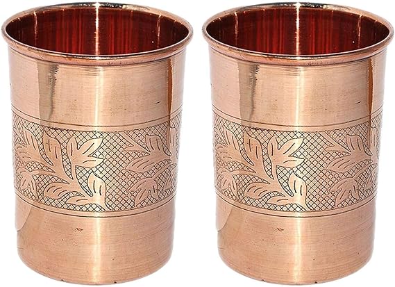 PARIJAT HANDICRAFT Embossed Pure Copper Tumblers, Set of 2, 11.8 Fl Oz, Unlined, Uncoated, Mint Julep Cup, Copper drinkware accessories