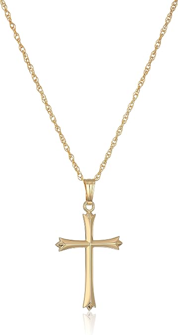 Amazon Essentials Ladies' 14k Gold Filled Polished Embossed Cross Pendant Necklace, 18"