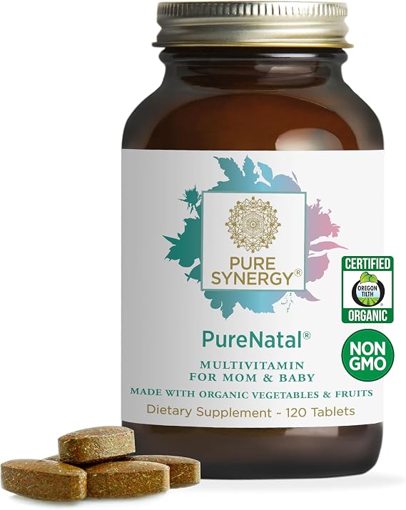 PURE SYNERGY PureNatal Prenatal Vitamins (120 Tablets) | Vegan Supplement Made with Organic Whole Foods, With Iron, Folate, Choline, For Pre-Conception, Pregnancy, Breastfeeding