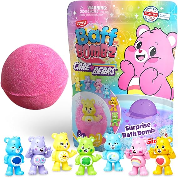 ZIMPLI - Large Care Bears Surprise Bath Bomb, 1 of 7 Surprise Care Bears Toys to Collect, One per Baff Bomb, Collectable Toy Figures, Birthday Party Bag Fillers