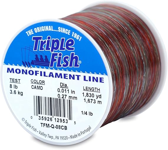 Triple Fish Monofilament Fishing Line - Strong Clear Pink Camo Color for Trolling, Bottom Fishing, Casting Main Line Catfish, Bass