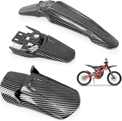 Dirt Bike Fender 3 Set, Front Fender, Rear Fender, Shock-Rear Fender for Surron Electric Dirt Bike, Compatible with Surron Light Bee SX Segway X160  X260, Carbon Fiber Pattern Surron Part