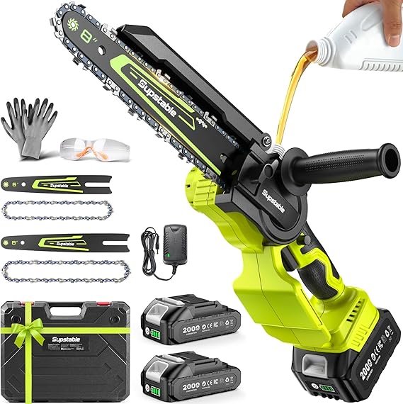 Mini Chainsaw Cordless, 8 Inch & 6 Inch Electric Chainsaw Battery Powered, 1000W Brushless Handheld Power Chain Saw with 2 Batteries, Small Tree Saw for Branch Trimming Wood Cutting