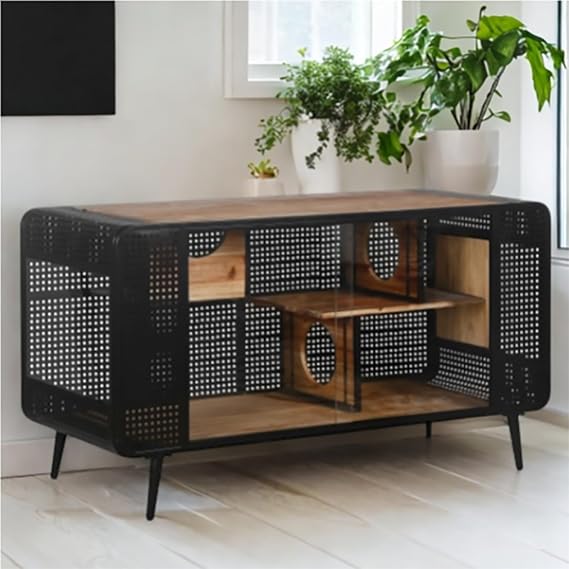 Cat House Cat Cage 55.12 Inch Condo Indoor Playpen Outdoor Cat Enclosure Large Fir Wood and Iron Frame Cabinet with 2 Sliding Tempered Glass Doors,Hollow Out Design (Black Cat House)
