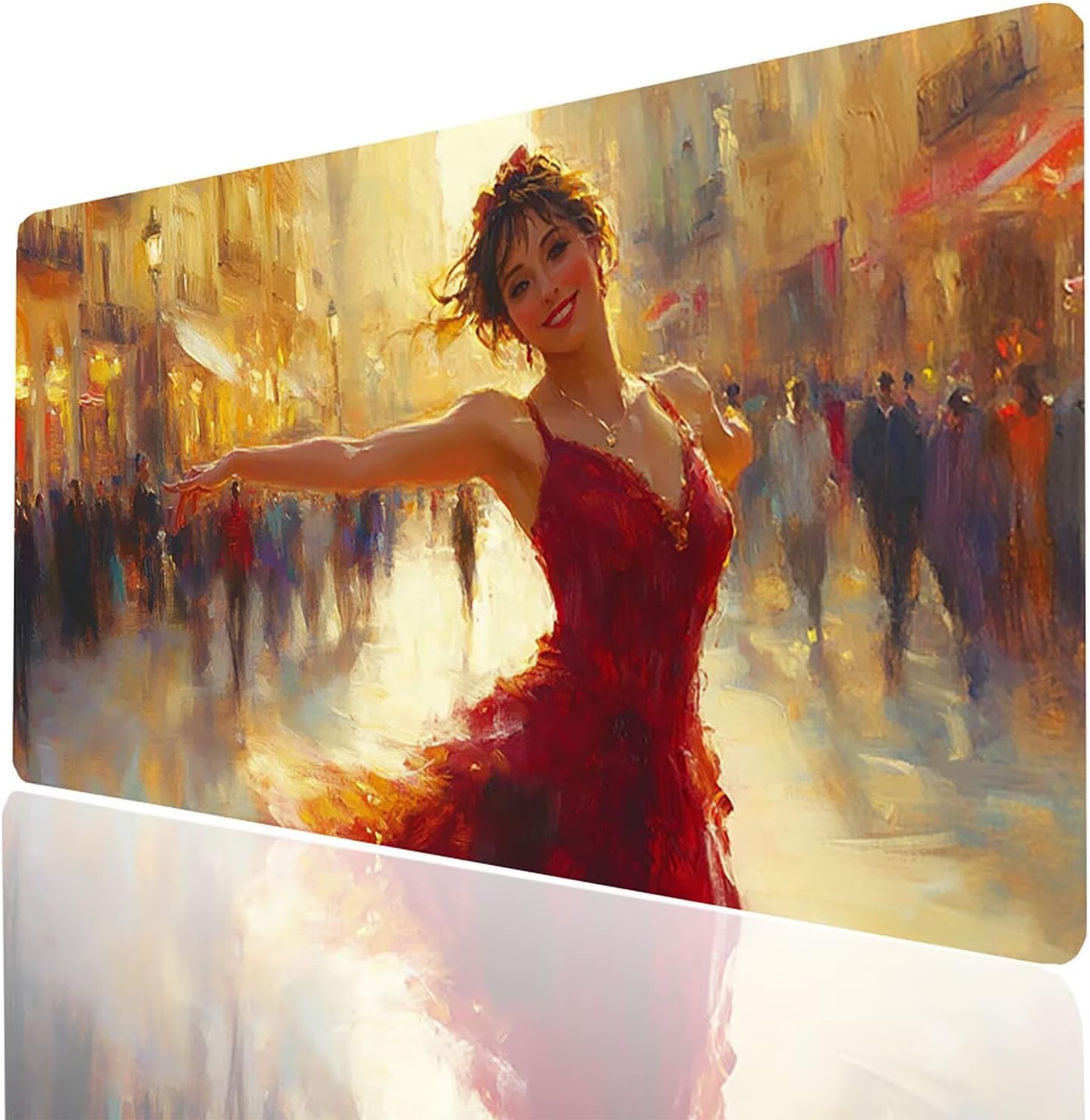 Mouse Pad 36 x 16 x 0.12in, Woman Large Mouse Pad Gaming Street View, Waterproof Desk Mat Stitch the Edges, Mousepad Improve Accuracy and Speed, Office Desk Accessories for PC Home Decor Model-07395