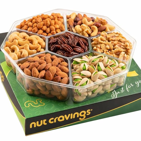 NUT CRAVINGS - Mixed Nuts Gift Basket in Green Gold Box (7 Assortments)