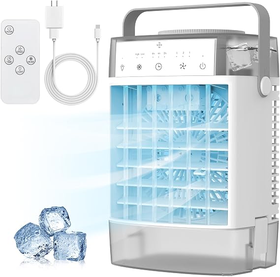 Portable Air Conditioners, 3-in-1 AC Unit, Personal Mini Air Conditioner with 1000ml Water Tank, 2/4/6H Timer, USB Charging Small Cooling Fan (Include 5V 2A Adapter) for Office Bedroom (Grey)