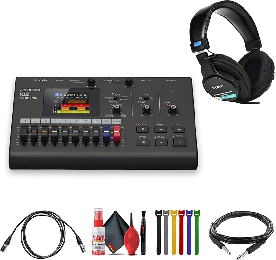 Zoom R12 Multitrack Recorder + MDR-7506 Headphones Bundle | For Music, Video & Field Recording + XLR Cable + Cleaning Kit + Balanced Interconnect