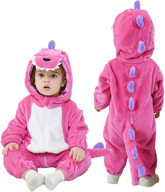 LOLANTA Toddler Dinosaur Animal Costume Baby Kids Flannel Hooded Romper