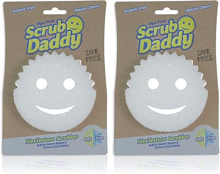 Scrub Daddy Sponge - Dye Free - Scratch-Free Scrubber for Dishes and Home, Odor Resistant, Soft in Warm Water, Firm in Cold, Deep Cleaning, Dishwasher Safe, Multi-use, 1ct 2 Pack