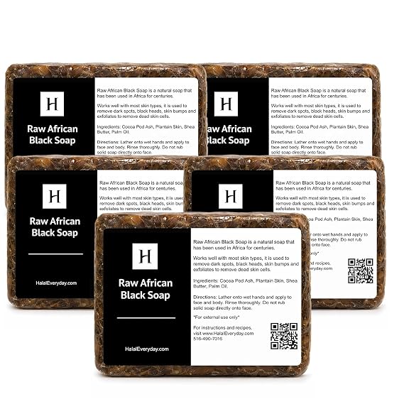 SAAQIN - Raw African Black Soap for All Skin Types, Black Soap Ideal for Acne, Wrinkles, Make-Up Removal, Hair & Body, Natural Glycerin Black African Soap, African Black Soap Bar from Ghana, 5 Lbs