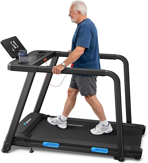 MERACH Treadmills for Home with Incline 0%-15%, 300 LBS Capacity Double Deck Foldable Treadmill with Incline, 0.5-7.5MPH Quiet 2.5HP Brushless Incline Treadmill LED Display with Smart APP