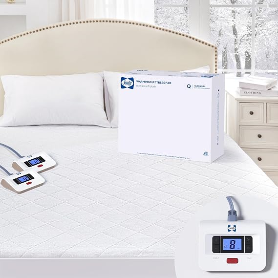 Sealy Heated Mattress Pad Queen Size with Plush Top Dual Controller 6080" | with 10 Heat Settings & Auto Off 1-12 Hours, Fit Up to 17" Deep Pocket, Machine Washable