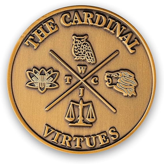 Stoic Store UK The Cardinal Virtues Stoic Coin - Double Sided 38mm 4 Cardinal Virtues Coin - Daily Inspirational Coins for Stoicism Gifts, Stoic Challenge - Novelty Coins, Tokens, Medallions