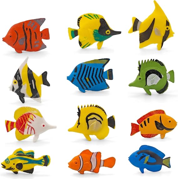 12Pcs Mini Tropical Fish Figures, PVC Ocean Animal Toys