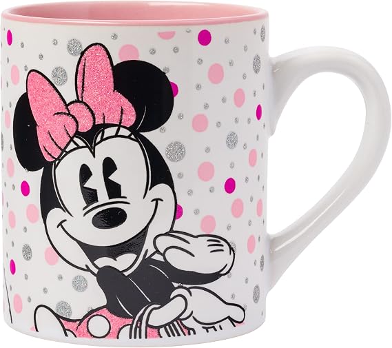 Silver Buffalo Disney Mickey and Friends Featuring Minnie Mouse Polka Dots Glitter Ceramic Mug, 14 Ounces