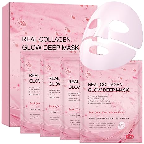 Face Mask Collagen Mask - 4 Pieces Collagen Face Mask Face Korean Skincare Beauty Set Care Set Women Overnight Mask Face Gift Set Women Face Treatments Hydration for All Skin Types