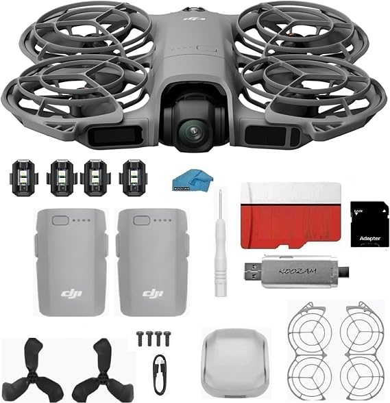 DJI Neo 2 with 2-Battery Bundle | 4K Camera Drone, Palm Takeoff & Gesture Control | Includes 128GB MicroSD, USB 3.0 Reader, Strobe Lights & More