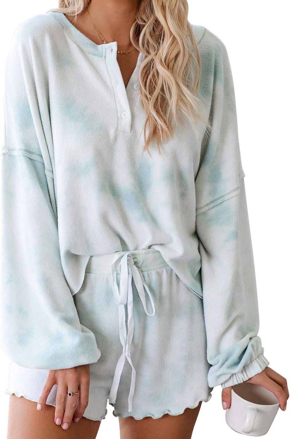 Goodthreads Womens Long Ruffle Sleepwear Front Drawstring Nightwear