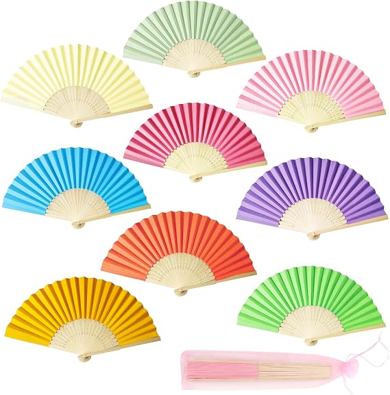 9pcs Handheld Paper Fans Folding | Colourful Traditional Hand Fan, Chinese Vintage Handheld Folding Hand Fan for Party,Bride,Photography, Show, Performance