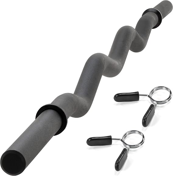Curl Bar 130 cm Strength Training Pull Bar Black Spring Lock Workout Strength Exercises Bodybuilding Fitness Accessories Weight Lifting