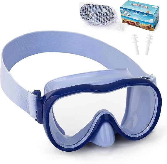 Kids Swim Goggles 180 Snorkel Diving Mask with Nose Cover, Anti-Fog Kids Swimming Goggles with Elastic Fabric Strap for Kids Boys Girls