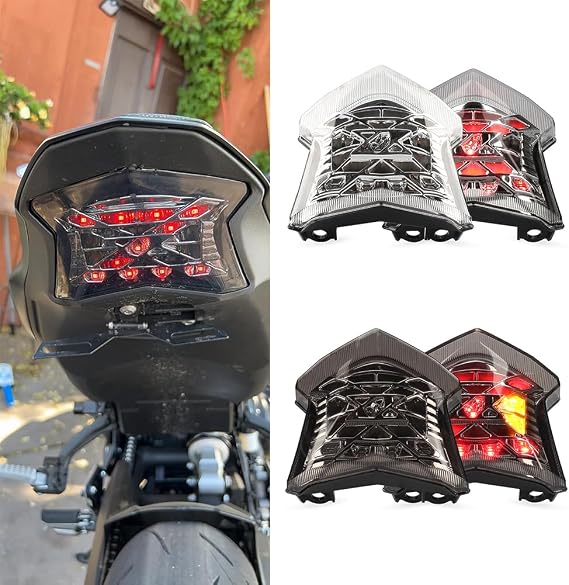 Smoked Integrated Tail Light with Turn Signals for Ninja 650 Z650 Z900 Z-H2 | Plug-and-play Harness, Running Daytime Brake Light, Super Bright LED Chips, IP67 Waterproof & Shockproof, Durable ABS Housing