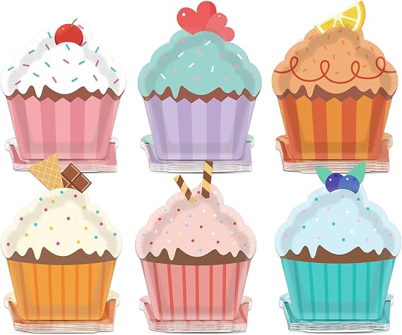 60 Pcs Donut Cupcake Party Plates Cake Shaped Disposable Plates Cupcake Paper Plates Treats Sweet Dessert Plates for Kids Girls Birthday Baby Shower candy world Cookies Tea Party Supplies Favor