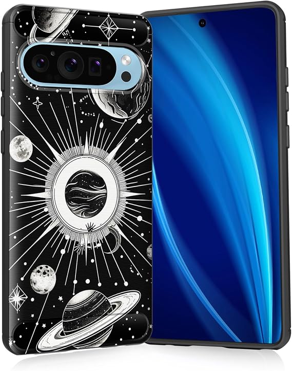 for Pixel 7 Case,Slim Thin Silicone Soft Flexible TPU Brushed Black Anti-Scratch Shockproof Protective Cover for Google Pixel 7,Sun Planet