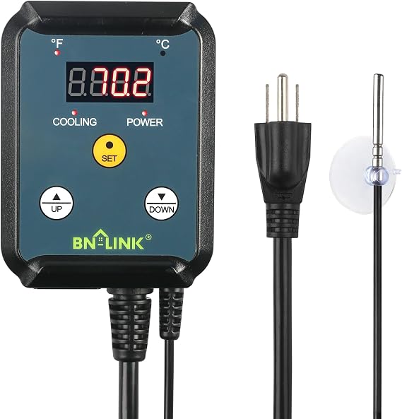 BN-LINK Digital Cooling Thermostat Temperature Controller Outlet Switch | Attic Fan Thermostat Control For Exhaust Ventilation Fan, Cooling Devices, Greenhouse, Garage,Brewing,40-108F 8.3A 1000W ETL