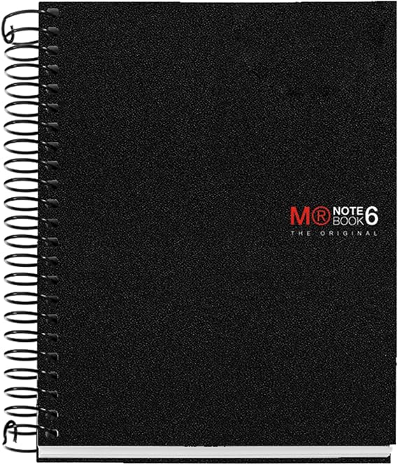Miquelrius - The Original A6 Notebook, 6 Coloured Stripes, Opaque Polypropylene Cover, Size 105 x 148 mm, No Drilling, 150 Sheets of 70 g/m2, 5 mm Square, Black