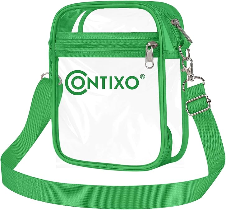 Contixo Clear Bag for Stadium Events - PVC Crossbody Bag, Clear Purse Messenger Bag for Kids, Concerts Sports Events Festival with Adjustable Strap, Waterproof, Green