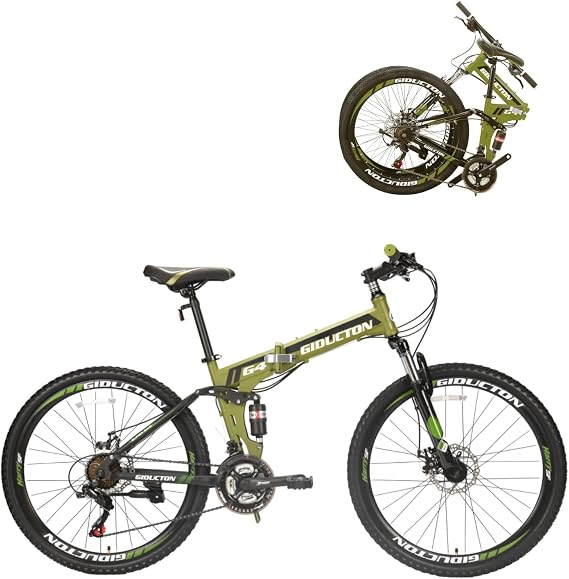 26 Inch Folding Mountain Bike, 21 Speed, Dual Disc Brakes, Full Suspension, High-Carbon Steel, for Adults/Men/Women
