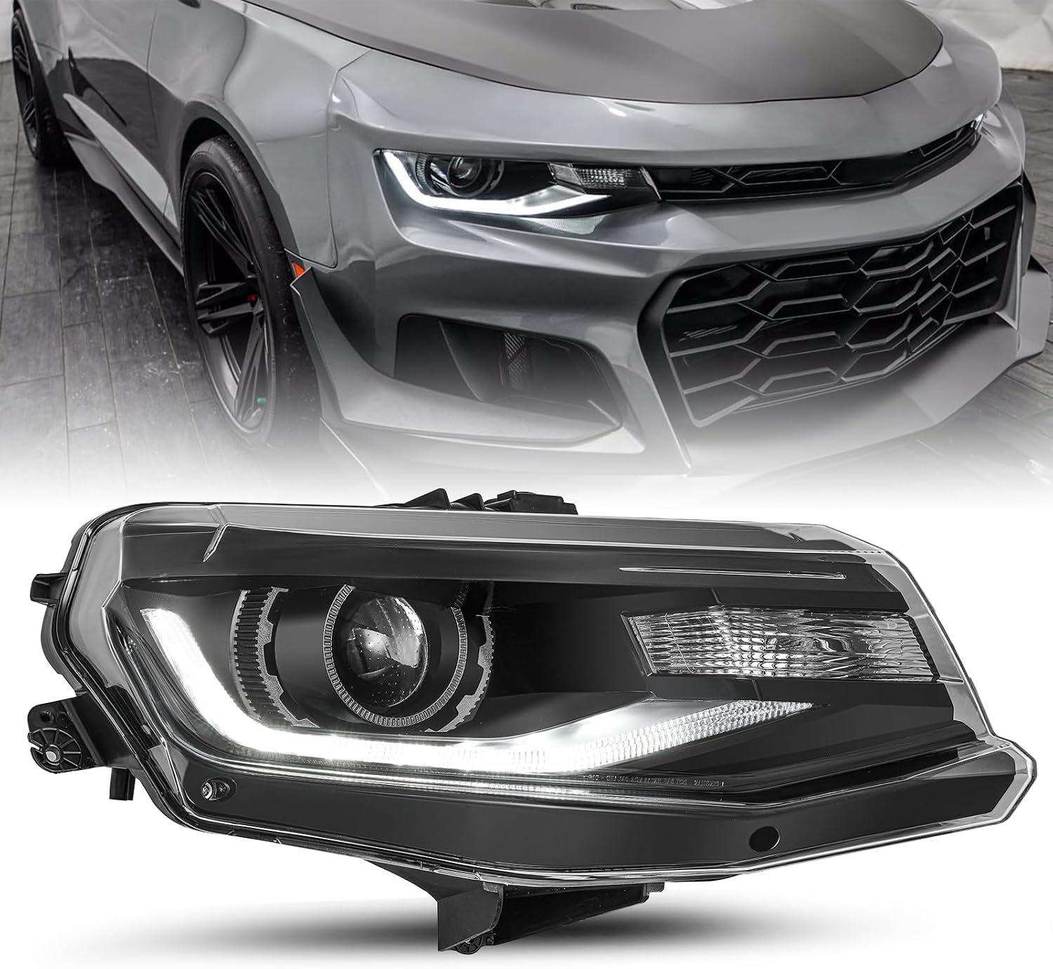 SOCKIR Headlight Assembly Replacement Fit for 2016-2022 Chevy Camaro HIDXenon Type wLED DRL OE Style Factory Headlamp Right Passenger Side