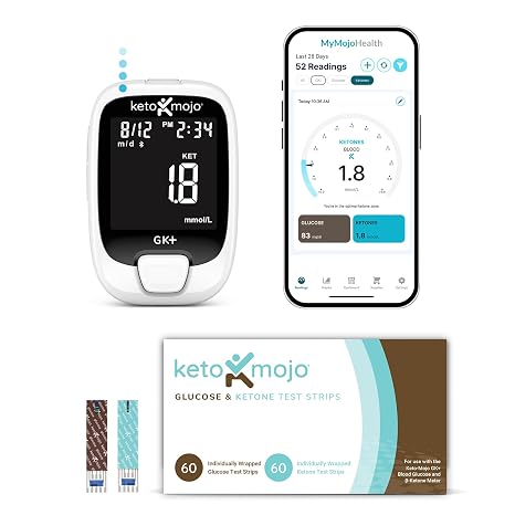 KETO-MOJO GK+ Glucose & Ketone Meter Kit, 140 Strips, Keto Diabetes