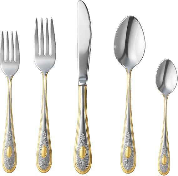 20 Piece Flatware Set - Complete Cutlery Set for 4, Lucca | Stainless Steel 18/10 Silverware - Home Essentials, Kitchen and Dining, Dishwasher Safe - For All Occasions