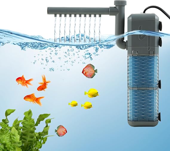Fish Tank Filter Pump, 800L/H Internal Aquarium Filter with Aeration & Rainfall, 9W Adjustable Water Flow Aquarium Filter Pump Quiet Fish Tank Filter Pump for Tanks up to 200L (9W, 800L/H)