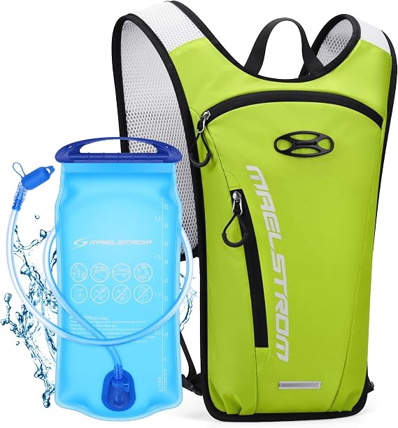 Maelstrom Hydration Backpack with 2L Water Bladder,Lightweight Running Vest | BPA-free,Breathable Shoulder and Back panel,Adjustable Chest Straps,Helmet Storage,Reflective Strip,for Cycling,Marathon