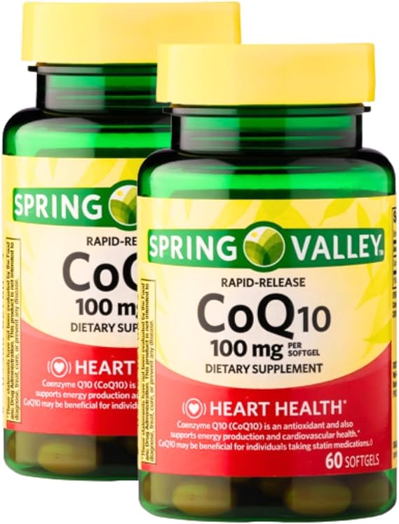 CoQ10 100mg 60 Rapid Release Softgels, Coenzyme Q10 Supplement, Co Q10 100mg Capsules, Antioxidant for Energy and Cardiovascular Health (Pack of 2)