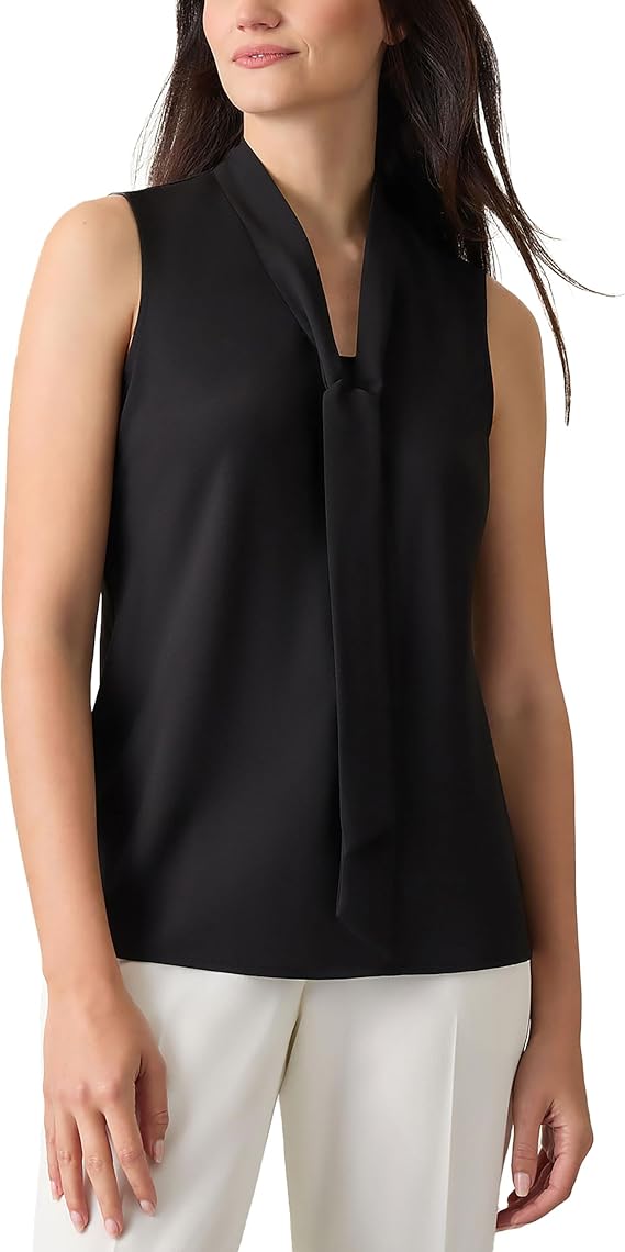 Kasper Womens Sleeveless Tie-Front Top
